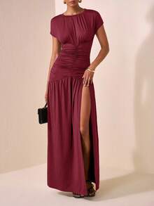 Zivah 2025新款秋/春/夏休闲连衣裙适合日常约会、通勤、商务、淑女、优雅、海滩、邮轮派对、简约、网红畅销、生日宴会、高端派对、贝尔S - 酒紅色 - 查看 2