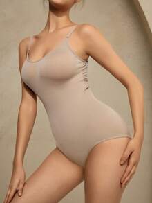 Anewsta Women's Apricot Backless Briefs Body Shaper With Tummy Control And Slight Stretch Casual Long Shapewear Bodysuit - Apricot - View 3