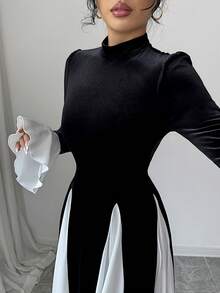 SHEIN Elenzya 女士优雅天鹅绒长裙，标准尺码，秋冬 - 黑色 - 查看 6
