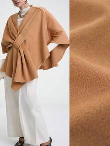 Aalyst 25+ Vintage Women Elegant Solid Color Asymmetric Shawl Collar Cape Coat Woolen Jacket Criss-Cross Perforated Poncho, Suitable For Work Commute, Fashion Autumn/Winter