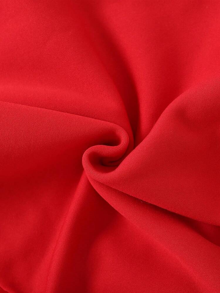 SHEIN 圣诞快乐青少年女孩休闲时尚创意个性卡通可爱蝴蝶结圣诞树雪花格子豹纹字母标语图案套头衫，适合圣诞派对和 - 紅色 - 查看 5