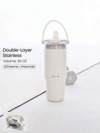 GLOWMODE 30 OZ Easy Sipper Stainless Steel Double-Insulated Scratch-Resistant Flip Straw Portable Handle Beverage Tumbler Gym Studio Travel Hiking Office Outdoors Active Daily Casual