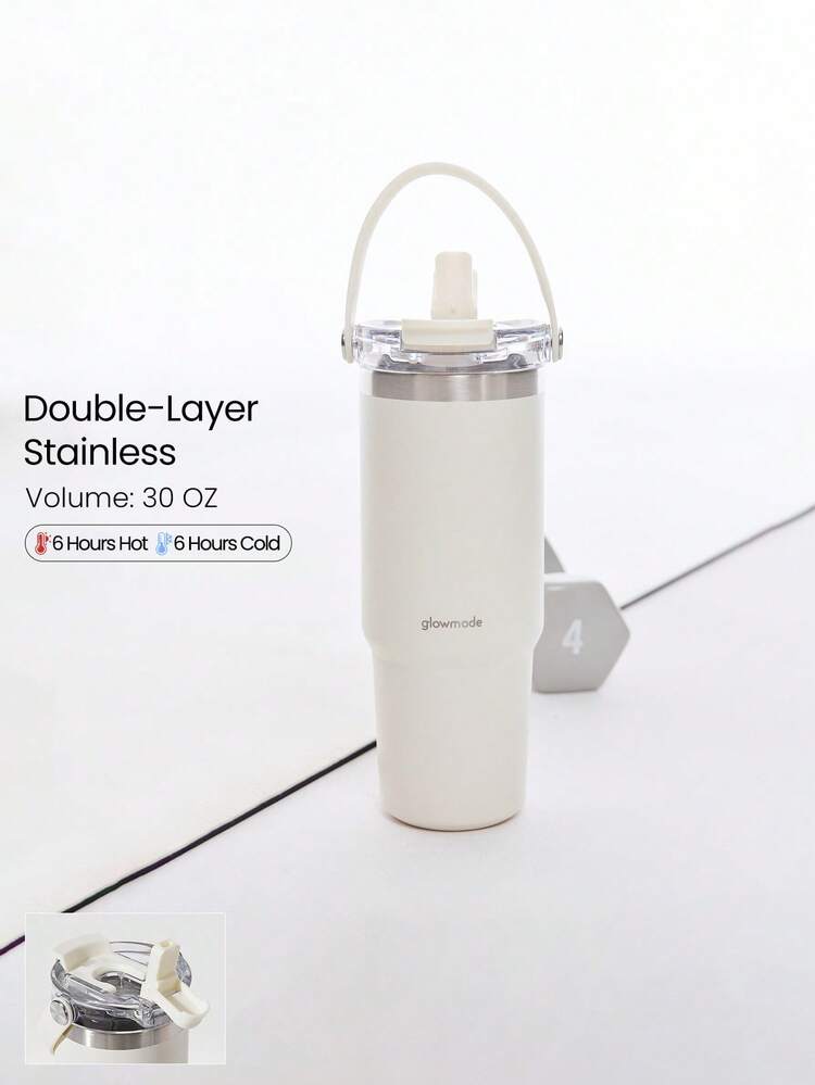 30 OZ Easy Sipper Stainless Steel Double-Insulated Scratch-Resistant Flip Straw Portable Handle Beverage Tumbler Gym Studio Travel Hiking Office Outdoors Active Daily Casual