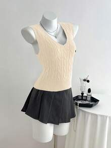Elamini Casual Versatile Cable Knit Vest - Khaki - View 6