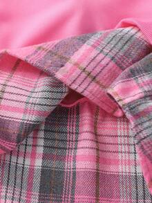 SHEIN Tween Girl Plaid Patchwork Hoodie And Pants Set - Pink - View 8