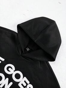 Manfinity EMRG Men's Casual Cartoon Print Hoodie Sweatshirt,Black Autumn Oversized Streetwear Holiday Back-To-School Graphic Y2k Zip Ups Hoodies For Men - Black - View 4