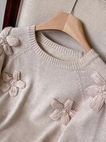 SHEIN Frenchy كنزة صوفية كاجوال نسائية مزينة بزخارف زهرية ثلاثية الأبعاد، خريف/شتاء