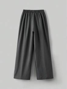 Ontre 2pcs Tween Girl Striped Single-Breasted Top And Pants Set - Black - View 6