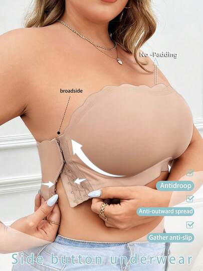 SHEIN Plus Size Women Side Button Closure Wireless Tube Top Bralette