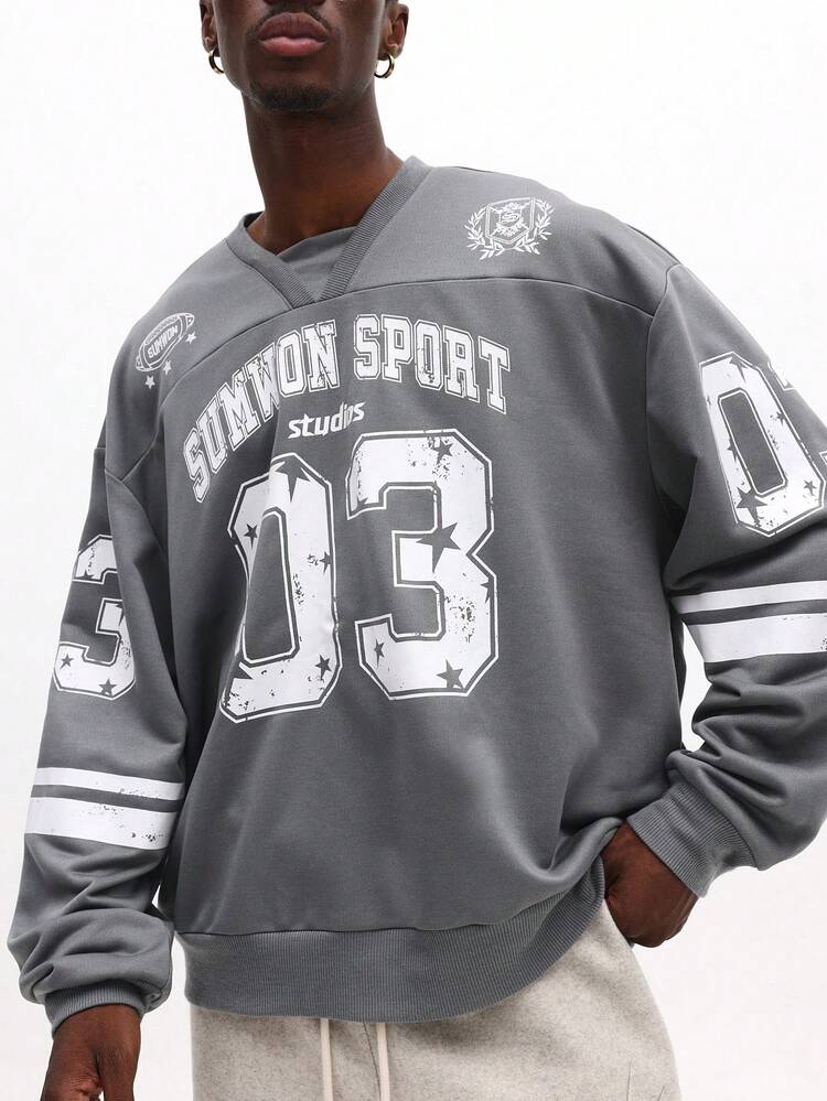 Oversized Crew Neck Sweatshirt With Varsity Numeric