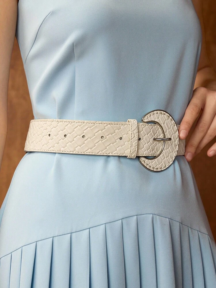 WOMEN TEXTURED PU LEATHER BUCKLE BELT