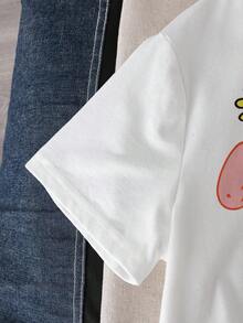 SpongeBob SquarePants | SHEIN Tween Boy Casual Daily Round Neck Short Sleeve T-Shirt, Summer - White - View 4