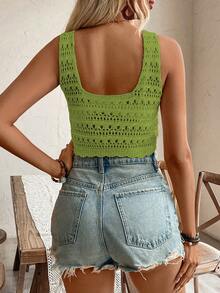 EMERY ROSE Blusa de punto con diseño calado de unicolor para vacaciones de mujer