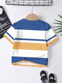 SHEIN 3 件套男婴休闲短袖时尚酷炫经典拼色图案印花圆领 T 恤，适合夏季校园风格 - 彩色 - 查看 8