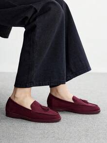 CUCCOO BIZCHIC Mocassini casual comodi  bordeaux con frange, adatti per pendolarismo, attività all'aperto, viaggi, shopping, lavoro, uso quotidiano