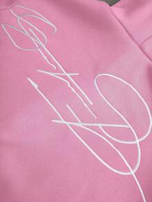 PAVTROS 男士创意文字图案刺绣金属拉链保暖连帽卫衣，粉色街头风连帽衫，秋冬款，长袖上衣