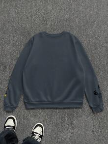 INAWLY Plus Size Women Cartoon Embroidery Crew Neck Sweatshirt - Dark Grey - View 2
