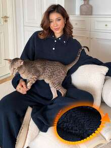 DAZY 女士加厚绒毛休闲家居服套装，冬季睡衣，舒适保暖，蓬松柔软