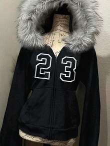 Glimmora 女式修身连帽仿皮草领运动衫夹克 - 彩色 - 查看 3