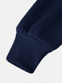 SHEIN Girlism Tween Girls Casual Street Style Cropped Hoodie, High Waist Long Sleeve Versatile Minimalist Solid Color Sweatshirt, Back To School Outfit Autumn Winter Clothes For Women Navy Blue Hoodie Cotton Hoodie Drop Shoulder Hoodie Hoodie Plain Color