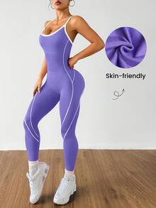 Eassivo Eassivo Bộ đồ liền thân hở lưng dây chéo liền mạch dành cho nữ - Màu tím - Xem 6
