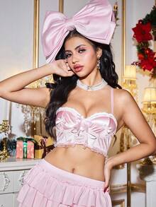 FairyFlirt Rosa Schleifenspitze süß, niedlich, mädchenhafter Stil Spitzenbesatz Schleife BH, Damen Wäsche