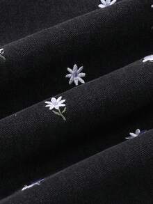 女童休闲水洗牛仔裤，刺绣设计，直筒裤 - 灰色 - 查看 4