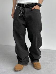 DAZY Quần Jeans Nam Màu Đen Trơn Phong Cách Cổ Điển, Mùa Thu - màu đen - Xem 6
