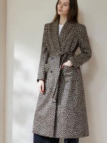 Aveloria Modichic 豹纹空气层随机印花翻领系带长款风衣，时尚百搭欧美风 - 彩色 - 查看 5