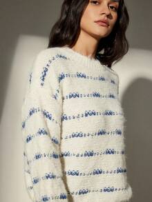 Aveloria Modichic Autumn/Winter New Slouchy Colorblock Fuzzy Soft Crew Neck Pullover Sweater - Multicolor - View 5