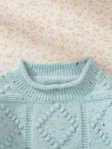 Souflis Souflis Jersey de cuello alto con mangas farol y textura para niñas, cómodo para viajes al aire libre y uso casual, otoño/invierno - Azul - Ver 4