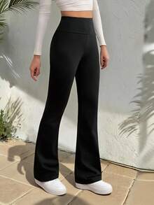 SHEIN Tall 女士高腰显瘦纯黑色休闲裤，适合夏季和秋季穿着，感恩节等场合，黑色休闲裤