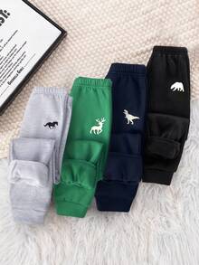 SHEIN 4 pezzi Pantaloni casual, carini e divertenti con stampa di auto per ragazzi, in confezione multipla, colori assortiti, adatti per uso quotidiano, vacanze, ritorno a scuola, asilo, adatti per autunno e inverno