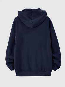 SHEIN Vacaura Teens/Teen Boy Casual Solid Color Lightweight Gray Sweatshirt - Navy Blue - View 2