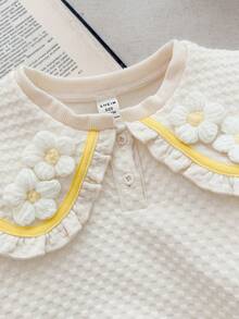 Blossori Sweatshirt Pullover Kerah Lipat Motif Bunga Elegan Gaya Prancis untuk Bayi Perempuan - Putih - View 4