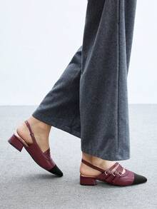 CUCCOO BIZCHIC Bailarinas de mujer con hebilla simple y punta afilada, elegantes, casuales, cómodas, zapatos de vestir slip-on para el trabajo, el trayecto, citas y ocasiones formales - Burdeos - Ver 4
