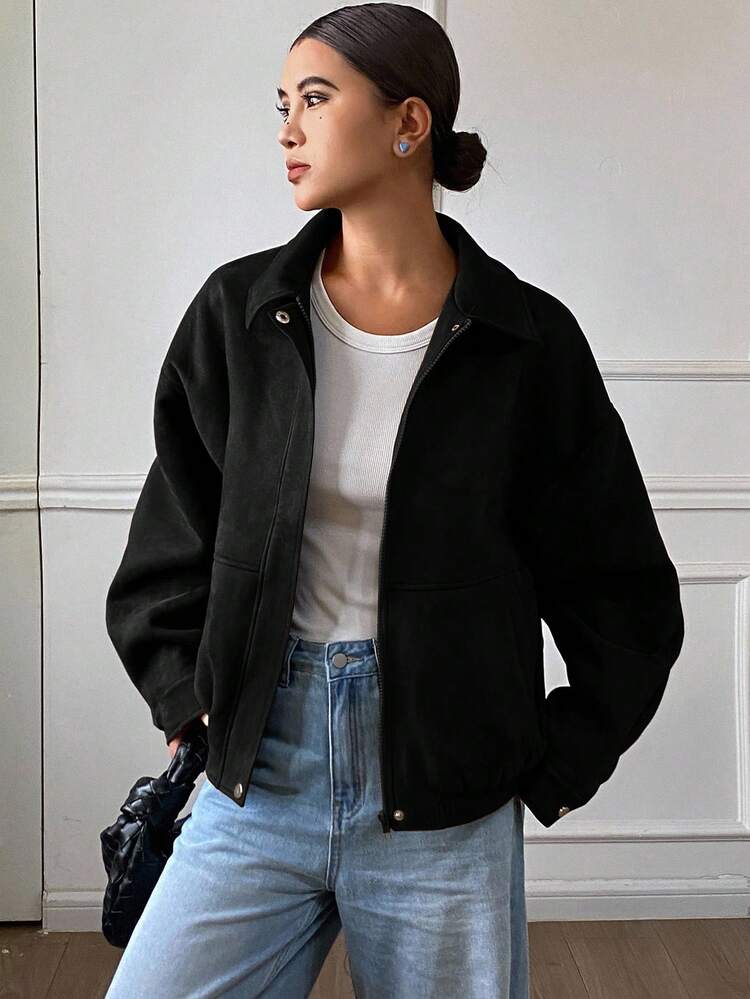 Loose Casual Brown Short Jacket Coat, Autumn/Winter