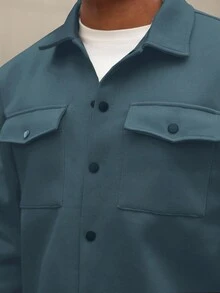 Manfinity Homme Plus Size Men's Solid Long Sleeve Shacket - Baby Blue - View 4