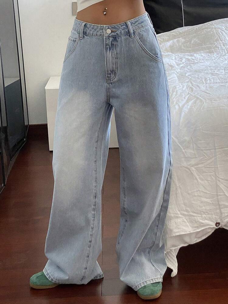 Casual Washed Loose Wide-Leg Jeans