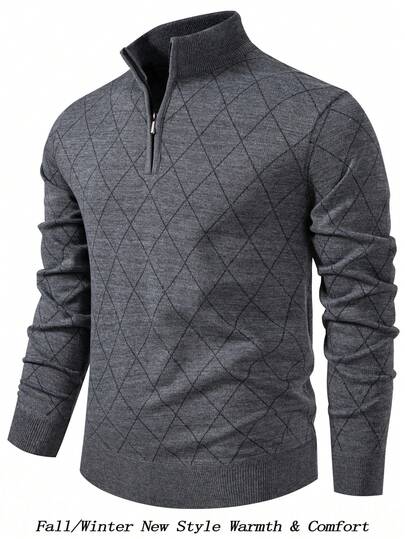 Manfinity Mode Men's Lightweight Half Zip Knitted Long Sleeve Sweater, For Golf, For Fall Winter