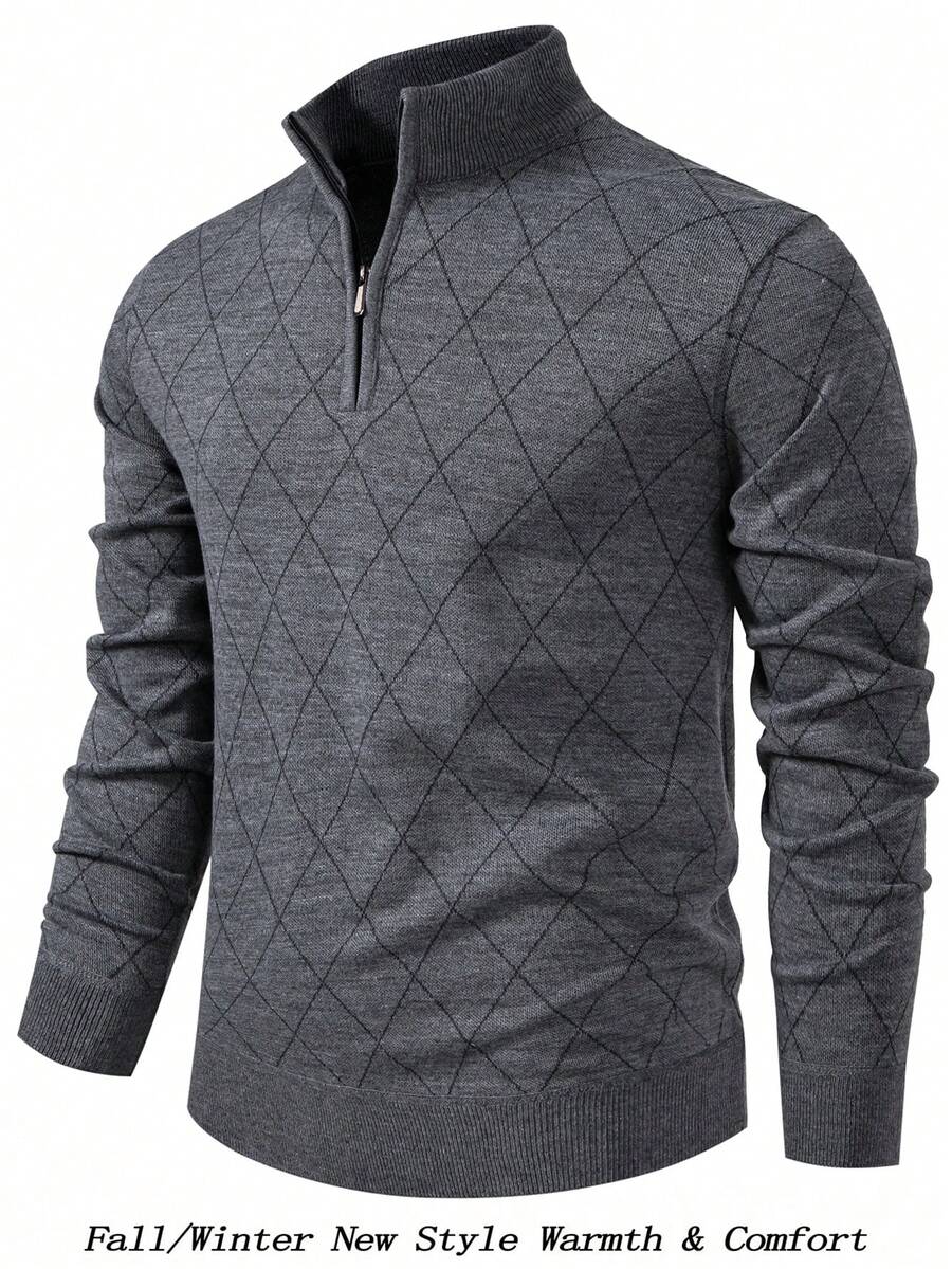 Manfinity Mode Men's Lightweight Half Zip Knitted Long Sleeve Sweater, For Golf, For Fall Winter - Grey - View 1