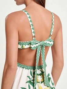 CAJUNI Women's Floral Print Backless Sexy Spaghetti Strap Vacation Dress