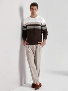 Manfinity Homme Men's Casual Commuter Contrast Stripe Pattern Pullover Sweater, Autumn/Winter - Multicolor - View 3