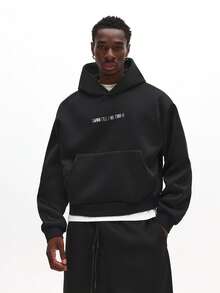 SUMWON Crop Fit Oversized Pullover Kapuzenpullover mit Mitteltasche und Kordelzug Kapuze für lässigen Streetwear Einfarbig - Schwarz - Übersicht 1