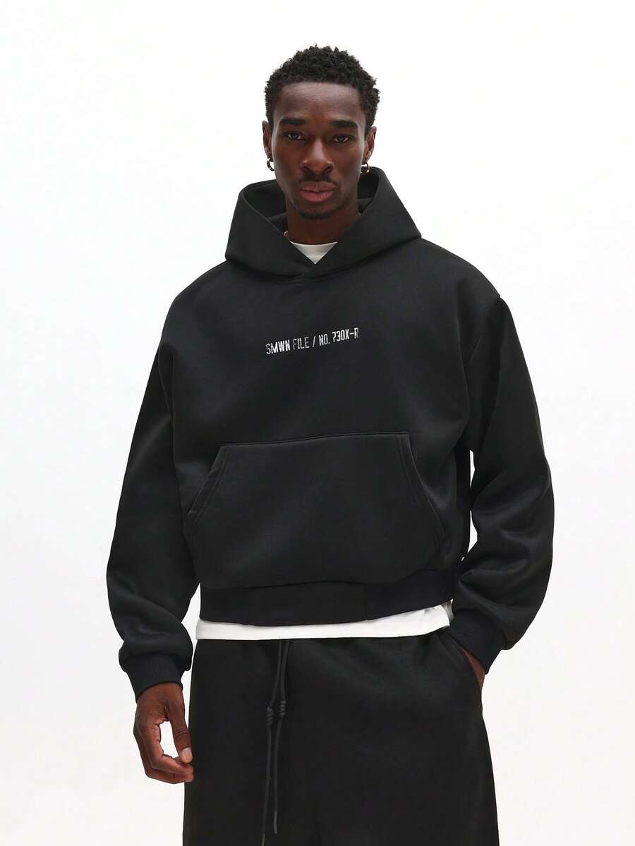 SUMWON Crop Fit Oversized Pullover Kapuzenpullover mit Mitteltasche und Kordelzug Kapuze für lässigen Streetwear Einfarbig - Schwarz - Übersicht 1