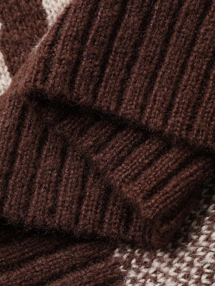 Women's Autumn/Winter Fashion Casual Loose Striped Color Block Pullover Knit Sweater
