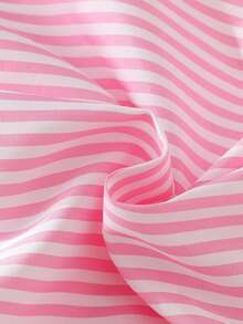 SHEIN 2 件女童条纹长袖上衣和休闲裤家居服套装，条纹开衫，3D 花卉装饰，秋冬 - 粉色 - 查看 5