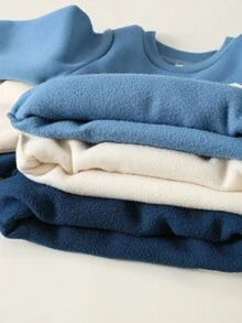 SHEIN 6 件套男婴/女婴纯色圆领长袖运动衫和针织慢跑裤两件套服装，适合秋冬季 - 彩色 - 查看 9