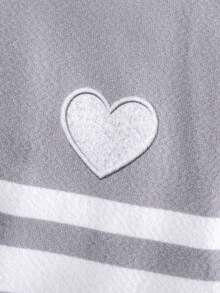 SHEIN 2 件套女孩休闲装 - 心形条纹背心 + 有领长袖衬衫裙，适合日常优雅都市和学校穿着 - 灰色 - 查看 6