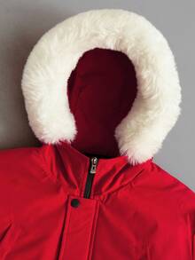 PAVTROS Men's Casual Zip-Up Fleece Trim Hooded Padded Coat, Autumn/Winter, Christmas - Red - View 6